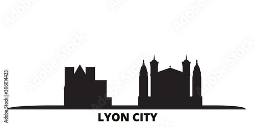 France, Lyon City city skyline isolated vector illustration. France, Lyon City travel cityscape with landmarks