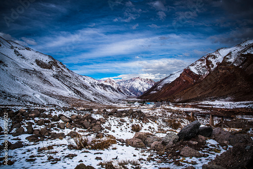 Snow covered mountains in the Andes Mountains of Argentina. 