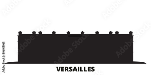 France, Versailles Landmark city skyline isolated vector illustration. France, Versailles Landmark travel cityscape with landmarks