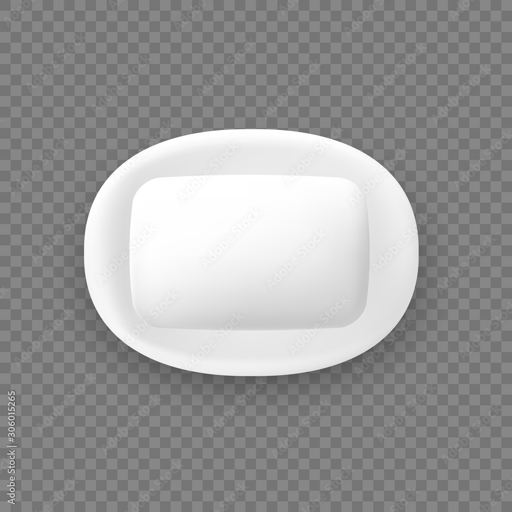 Cartoon isolated white rounded soap on holder Cartoon isolated white rounded soap on holder