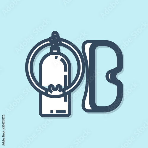 Blue line Diving mask and aqualung icon isolated on blue background. Oxygen tank for diver. Extreme sport. Sport equipment. Vector Illustration