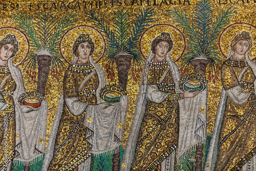  Mosaics on the side wall in Basilica of St Apollinare Nuovo in Ravenna, Italy
