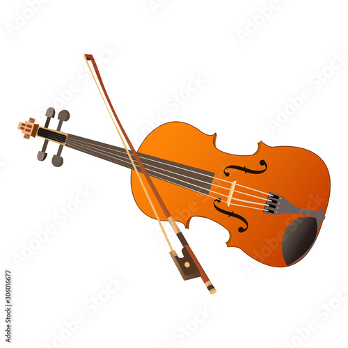 Cute cartoon violin Isolated on the white background. Vector illustration.