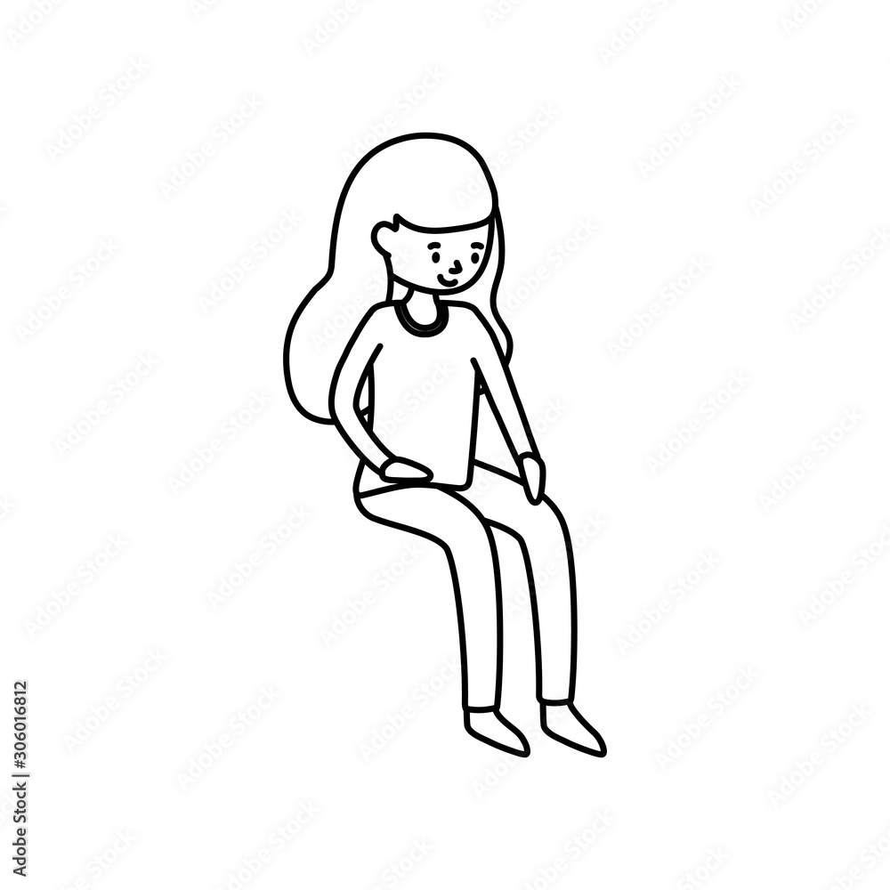 custom made wallpaper toronto digitalyoung woman cartoon character sitting on white background thick line