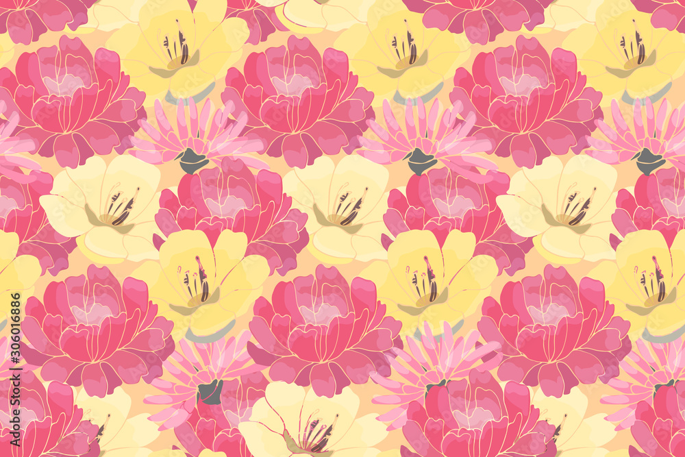 Floral vector seamless pattern with peony, camelia Floral vector seamless pattern with peony, camelia
