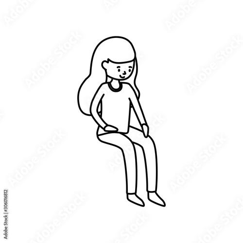 Wallpaper Mural young woman cartoon character sitting on white background thick line Torontodigital.ca