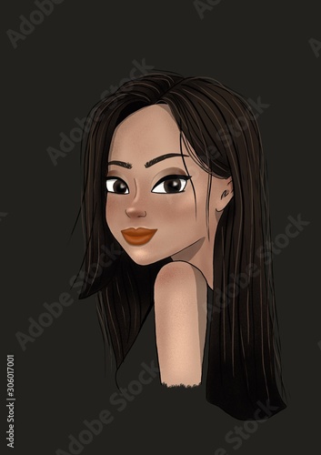 dark-haired cartoon girl, character, illustration