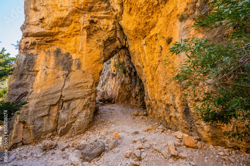 Stone arch in the Imbros gorge. Crete, Greece