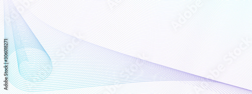 Light teal, purple swirl pattern, squiggly subtle curves. Abstract vector watermark. Modern line art design. Colored template for cheque, ticket, coupon, banner. White background. EPS10 illustration