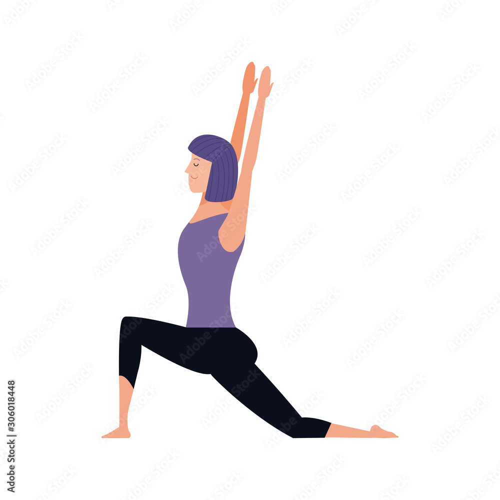 cartoon woman doing yoga warrior pose icon