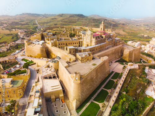 Aerial view of the Citadel - capital city of Gozo island. Rabat, Victoria city. Malta country photo