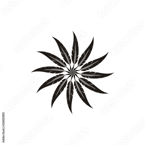 Black Feather Vector arranged in flat style. The fur coat forms a flower / mandala. - Vector
