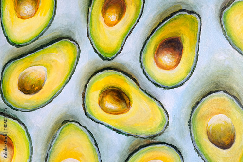 Oil painting on canvas. Half Avocado pattern