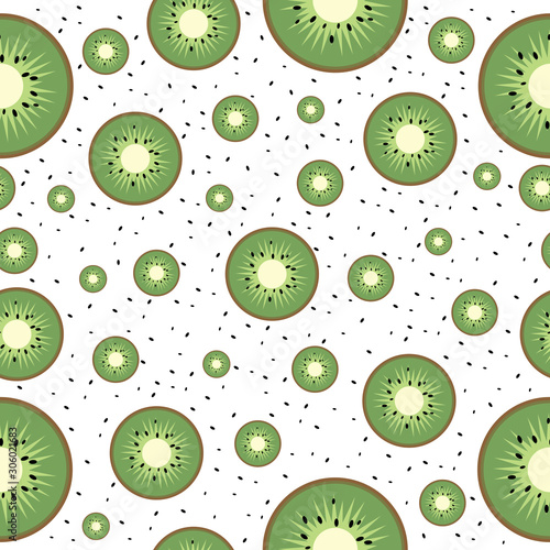 Kiwi fruit background. Kiwi lobule in cut. Seamless pattern