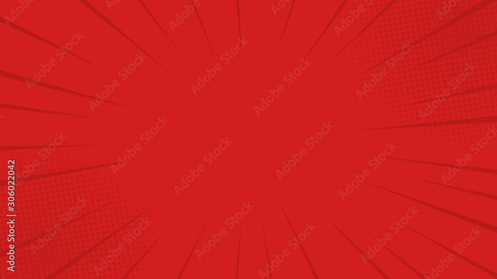 Comics rays red background with halftones. Vector illustration in retro ...