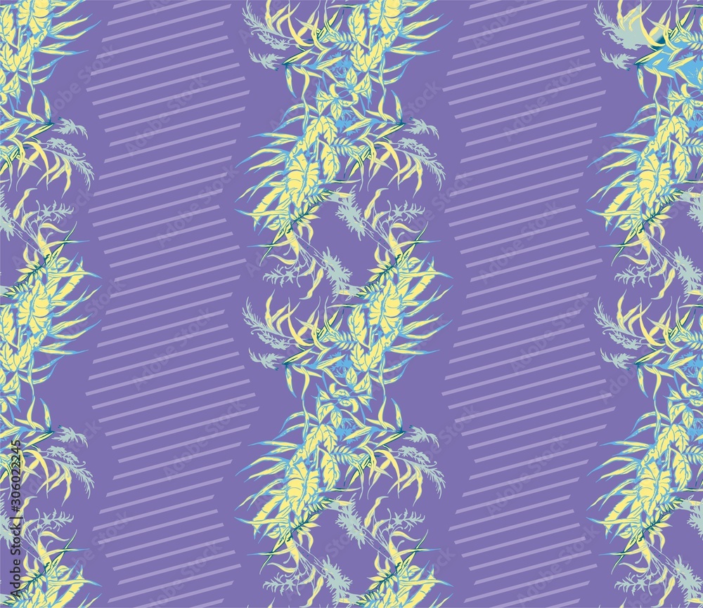 Seamless ivy pattern. Vector yellow flowers background.Floral print for textile fabric.Diagonal lines