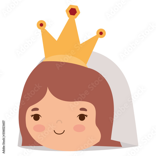 Bride cartoon with wedding veil and crown vector design