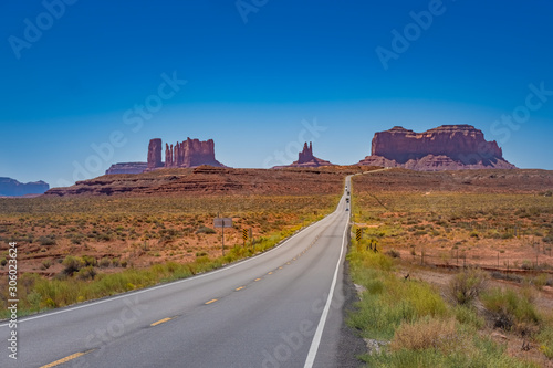 View of Monument Valley in Utah, looking south on U.S. Route 163, USA