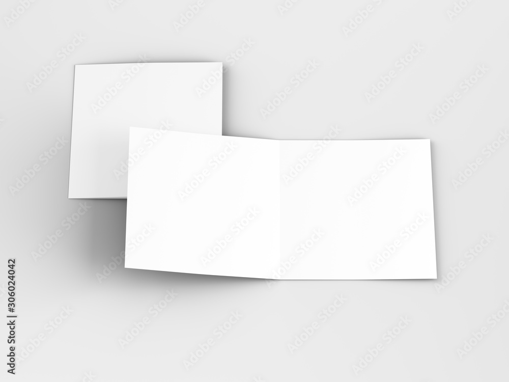 Brochure in square format folded to two - mockup. 3d illustration Brochure in square format folded to two - mockup. 3d illustration