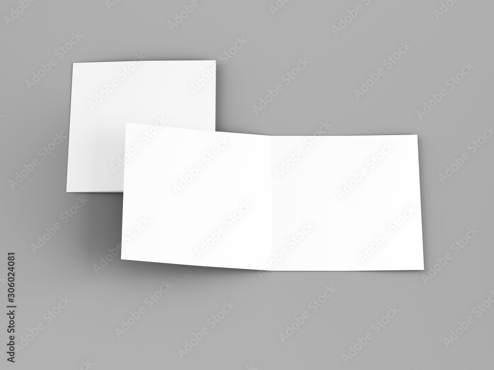 Brochure in square format folded to two - mockup. 3d illustration Brochure in square format folded to two - mockup. 3d illustration