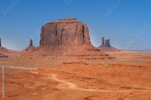 Monument Valley region of the Colorado Plateau with vast sandstone buttes on the Arizona   Utah border  in a Navajo Nation Reservation. USA