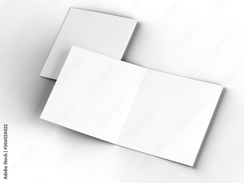 Brochure in square format folded to two - mockup. 3d illustration Brochure in square format folded to two - mockup. 3d illustration