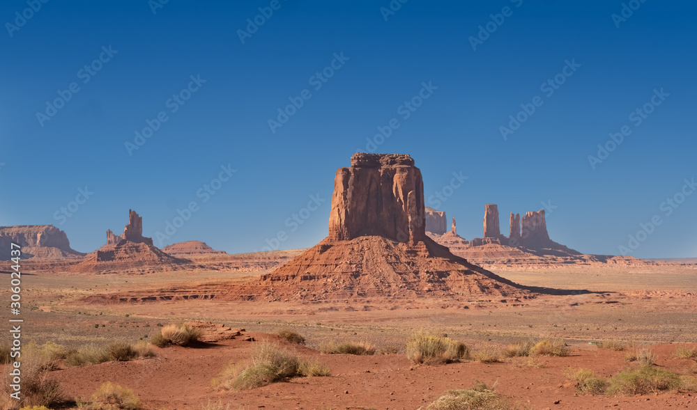 Monument Valley region of the Colorado Plateau with vast sandstone buttes on the Arizona–Utah border, in a Navajo Nation Reservation. USA