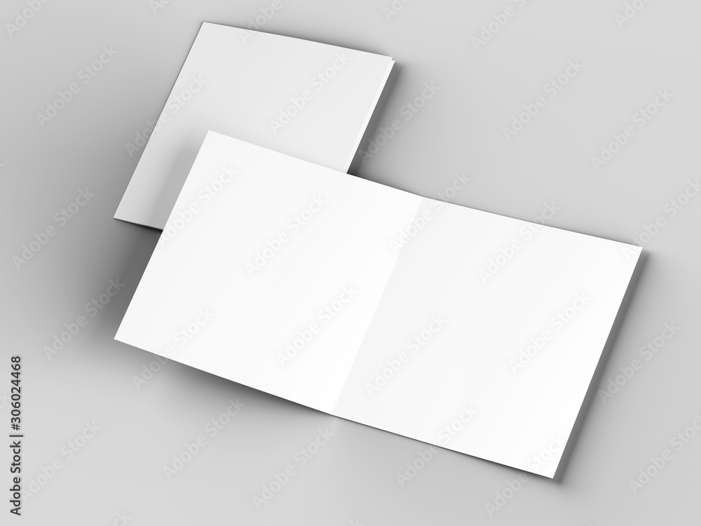 Brochure in square format folded to two - mockup. 3d illustration Brochure in square format folded to two - mockup. 3d illustration