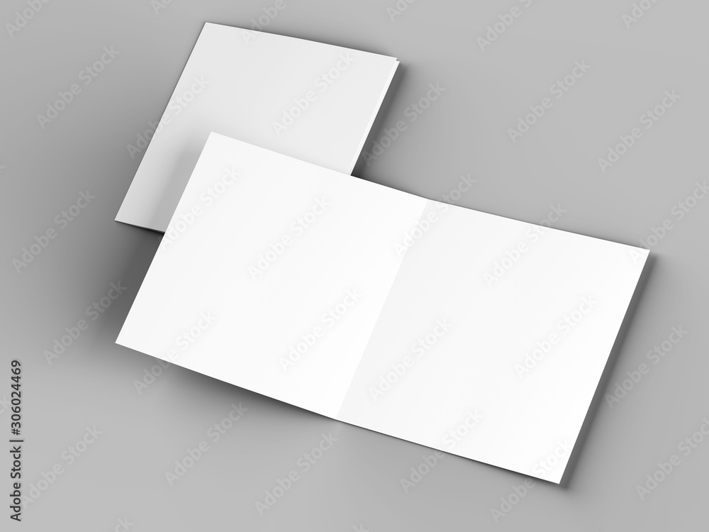 Brochure in square format folded to two - mockup. 3d illustration Brochure in square format folded to two - mockup. 3d illustration