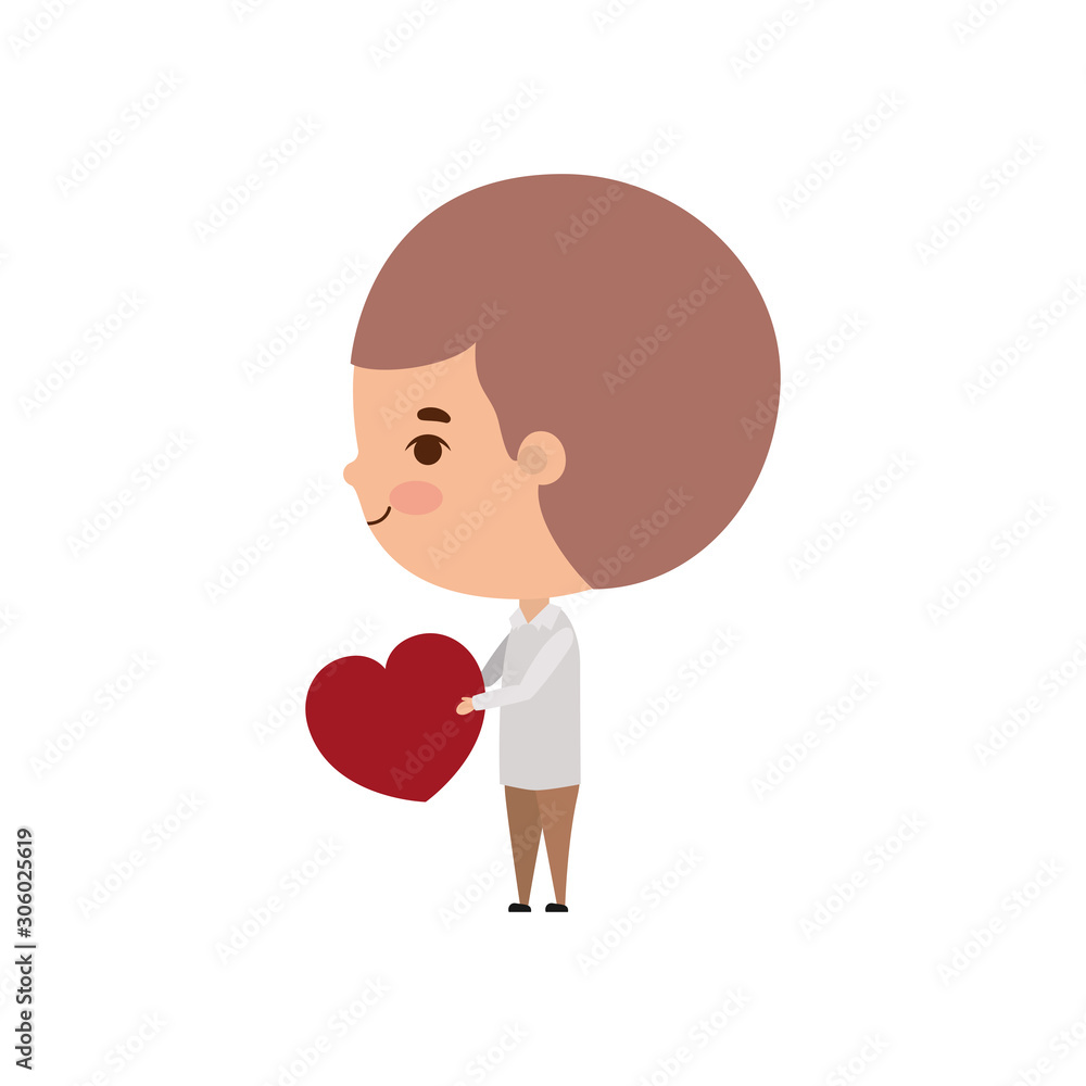 Isolated boy cartoon with heart vector design Isolated boy cartoon with heart vector design