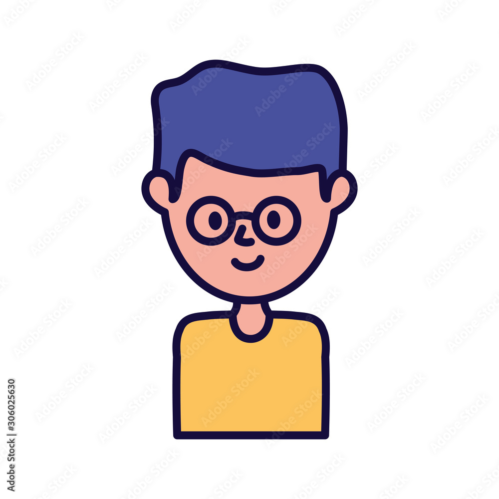 young man cartoon character portrait on white background