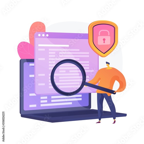 Computer forensic science. Digital evidence analysis, cybercrime investigation, data recovering. Cybersecurity expert identifying fraudulent activity. Vector isolated concept metaphor illustration