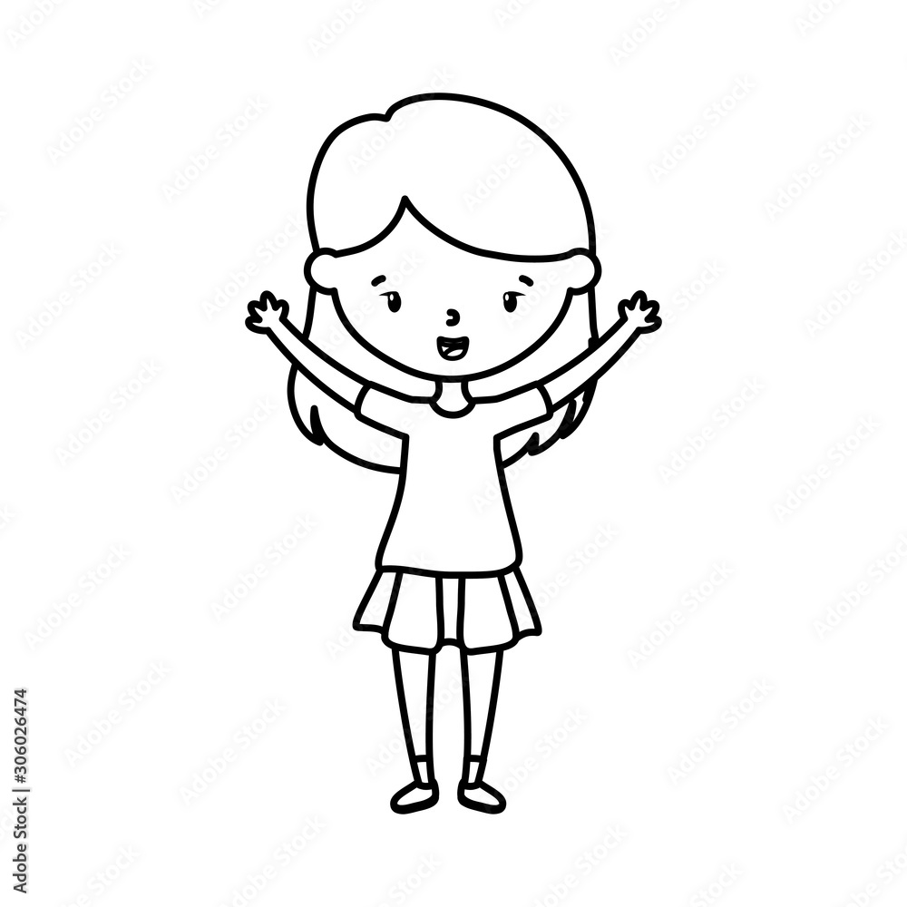 happy little girl cartoon character line style happy little girl cartoon character line style