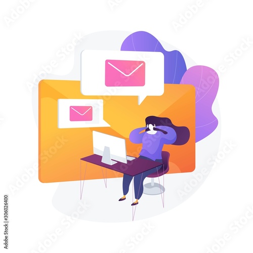 Email service, online correspondence, internet communication. Electronic mail box, message bunch, incoming letters. Female addressee cartoon character. Vector isolated concept metaphor illustration.
