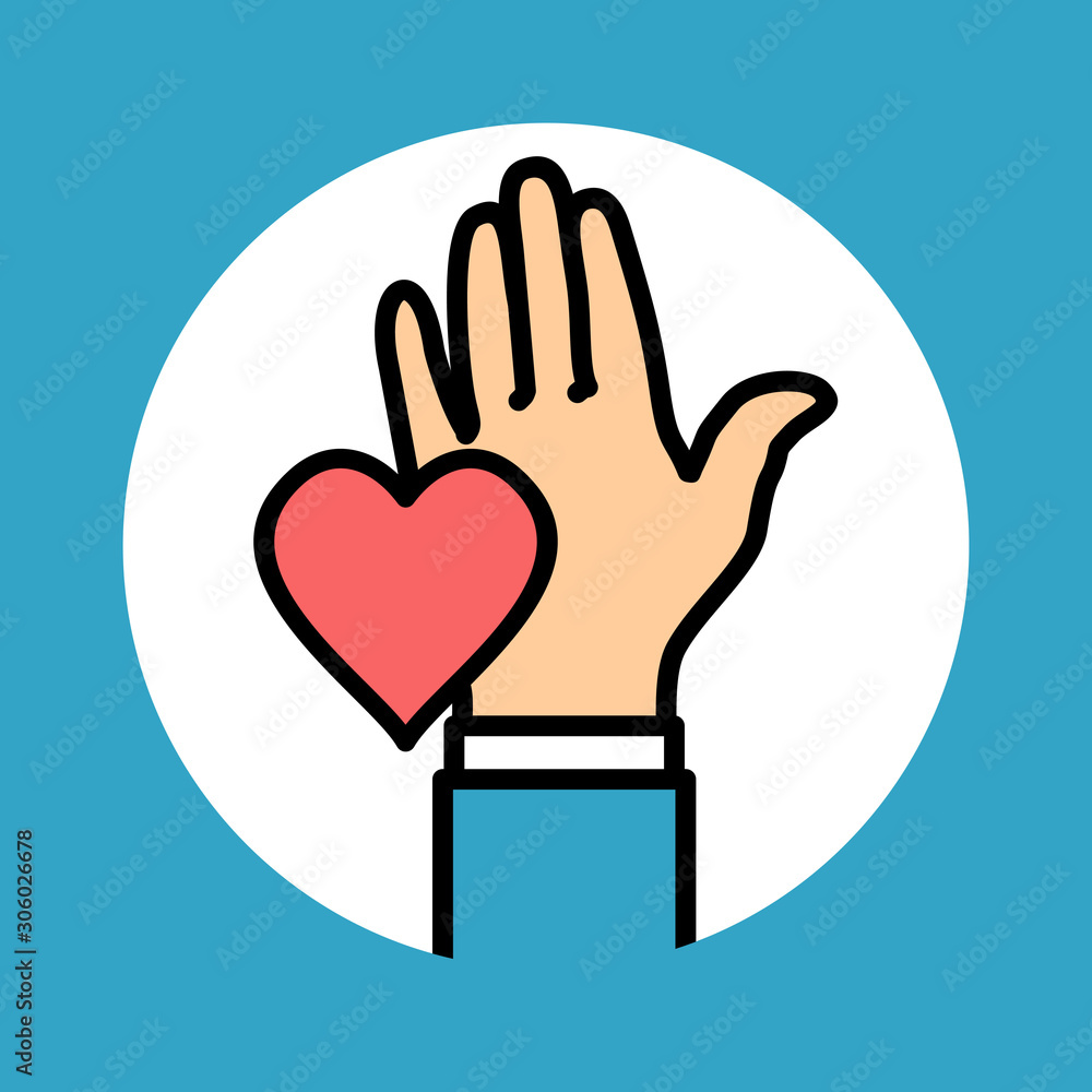 Fototapeta premium Vector hand human with heart donation blood
