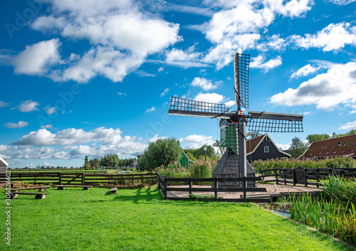 Windmills in the village of Volendam in the Netherlands.