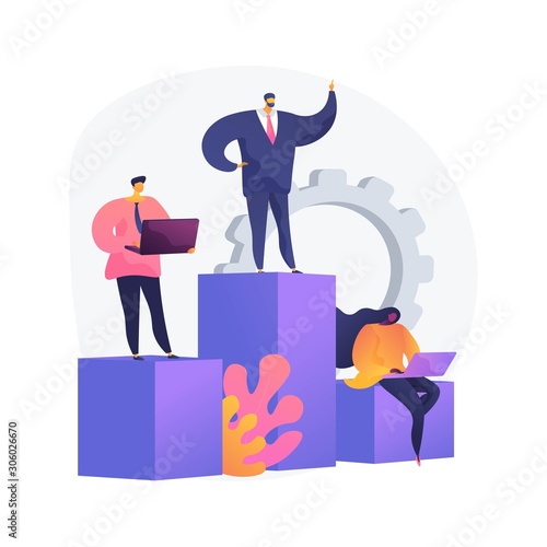 Business management, subordination, staff work organization. Firm departments, head office and subsidiaries. Executive and deputies cartoon characters. Vector isolated concept metaphor illustration.