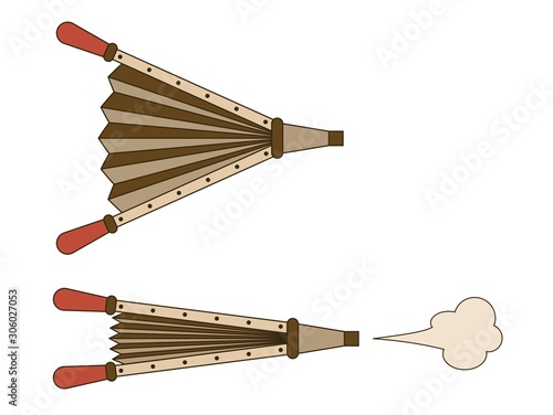 Forge bellows open and shrinking. Blacksmith equipment. Vector illustration.