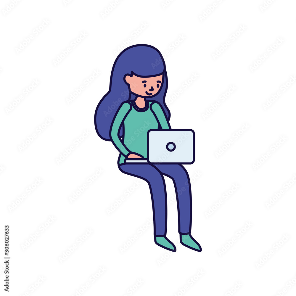 young woman with laptop learning online