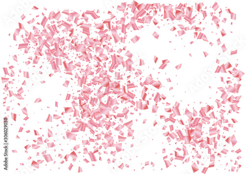 Festive pink rectangle confetti background. Abstract frame confetti texture for holiday, postcard, poster, website, carnival, birthday, children's parties. Cover confetti mock-up. Wedding card layout