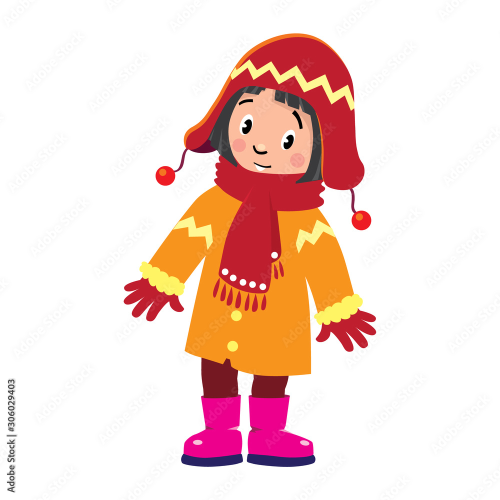 Funny little girl in winter clothes. Children Funny little girl in winter clothes. Children