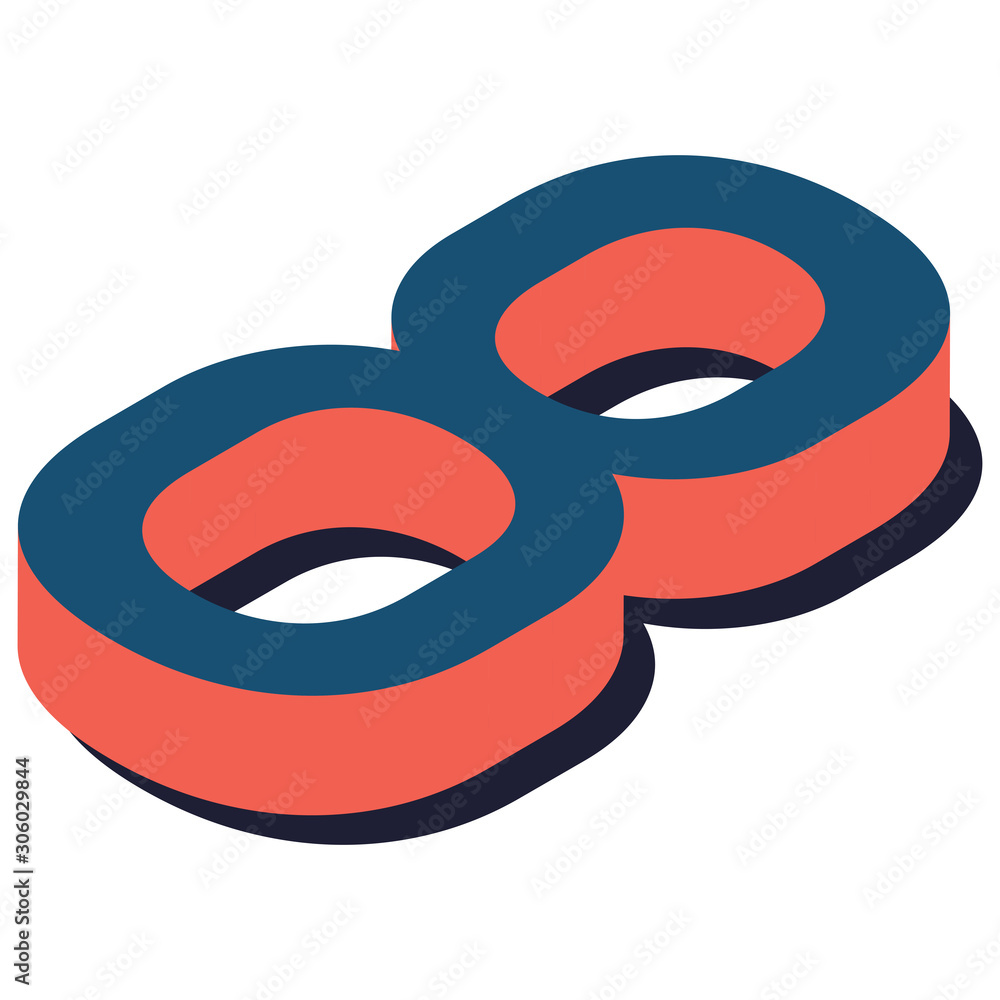 Isometric lettering. Digit 8 in isometric view. Blue-orange colors. Vector illustration. Isometric lettering. Digit 8 in isometric view. Blue-orange colors. Vector illustration.