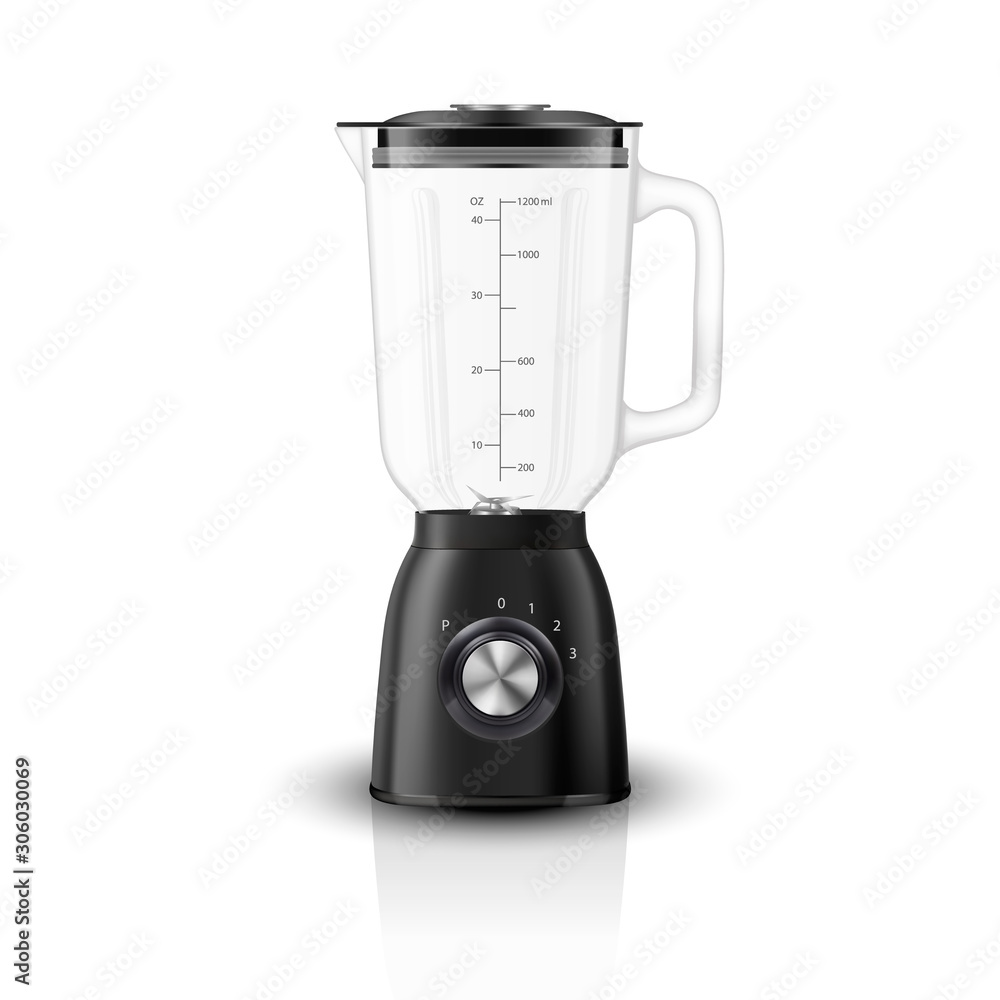 Vector 3d Realistic Electric Black Juicer Blender Appliance with Glass Container Icon Closeup Isolated on White Background. Design Template, Health Food and Drink Concept Vector 3d Realistic Electric Black Juicer Blender Appliance with Glass Container Icon Closeup Isolated on White Background. Design Template, Health Food and Drink Concept