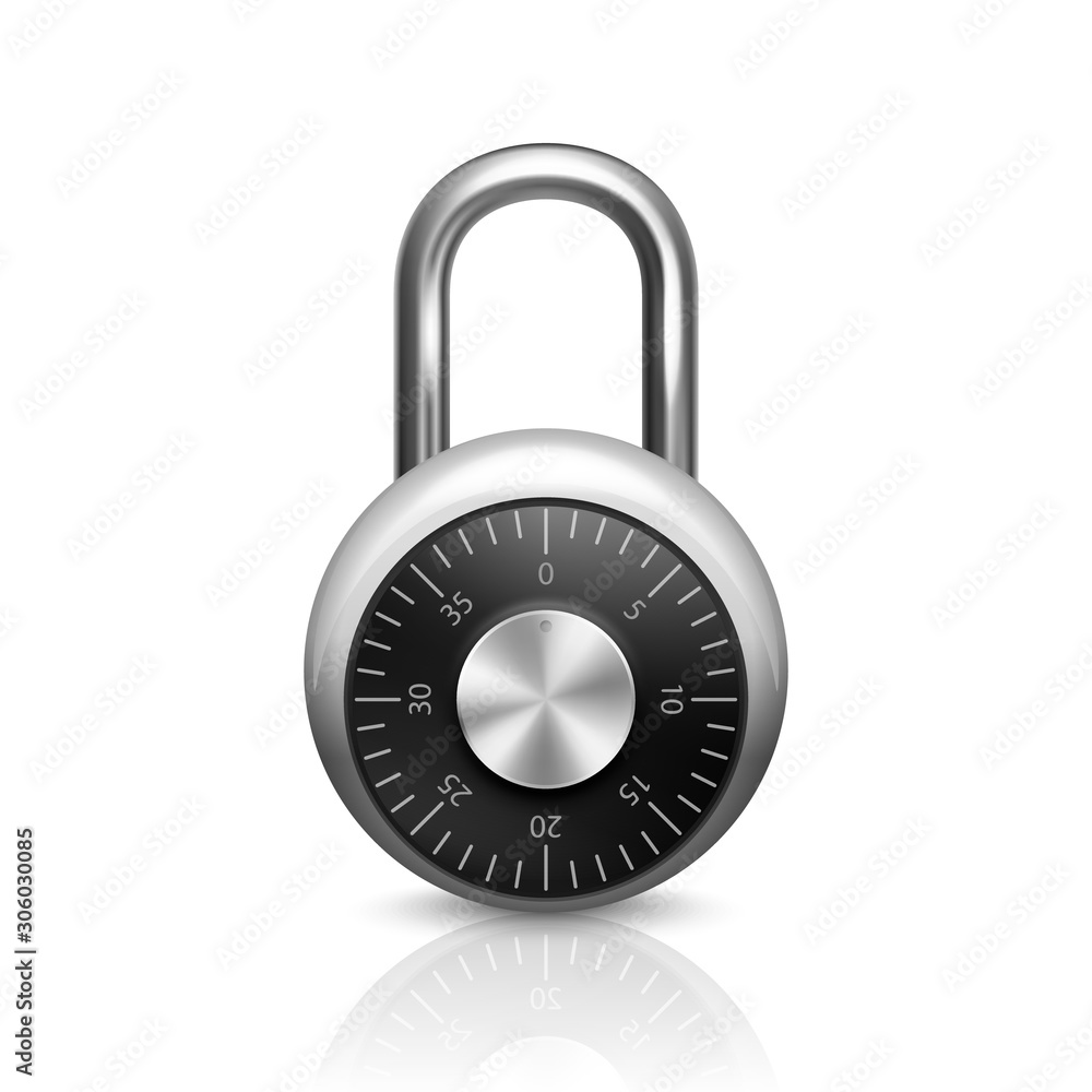 Vector 3d Realistic Closed Metal Steel Chrome Silver Padlock Icon Closeup Isolated on White Background. Design Template of Lock for Protection Privacy Concept, Web and Mobile Apps, Logo Vector 3d Realistic Closed Metal Steel Chrome Silver Padlock Icon Closeup Isolated on White Background. Design Template of Lock for Protection Privacy Concept, Web and Mobile Apps, Logo