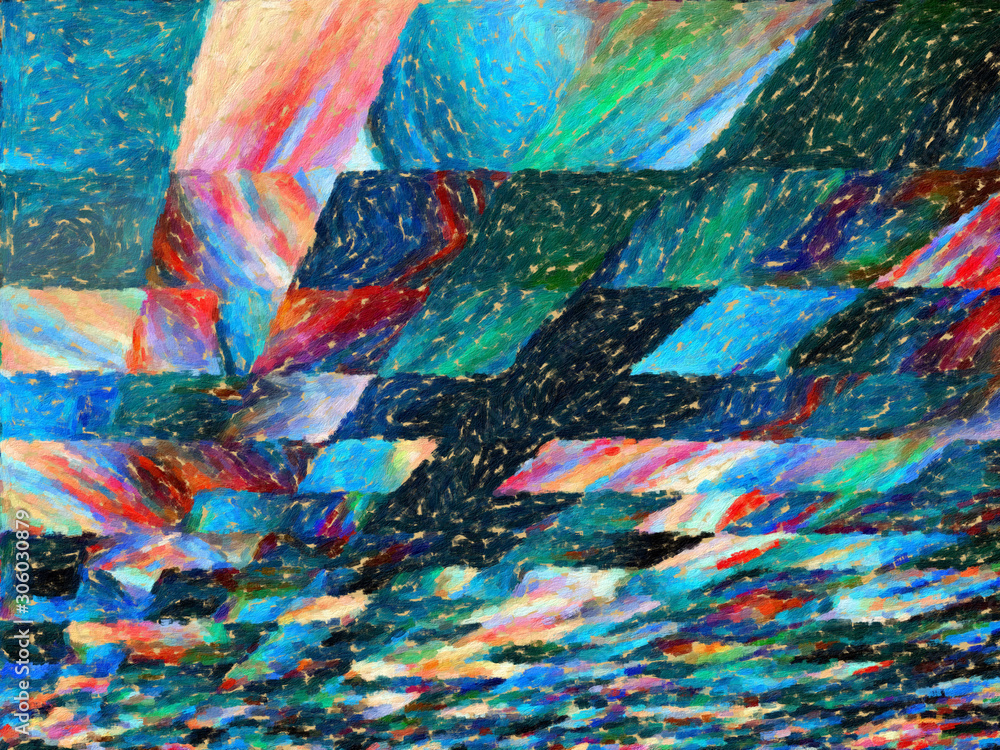 Fototapeta premium Abstract art background. Oil painting on canvas. Color texture. Fragment of artwork. Spots of oil paint. Brushstrokes of paint. Modern art. Contemporary art. Colorful canvas.