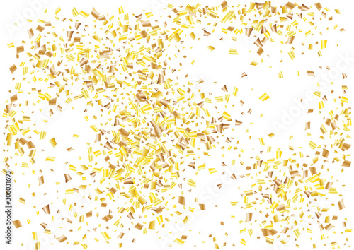 Festive golden rectangle confetti background. Abstract frame confetti texture for holiday, postcard, poster, website, carnivals, birthday and children's parties. Cover confetti mock-up. Wedding card