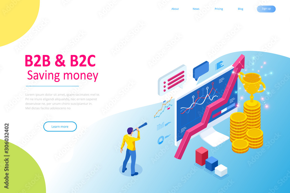 Isometric Business to Business Marketing, B2B Solution, business marketing concept. Online business, Partnership and Agreement
