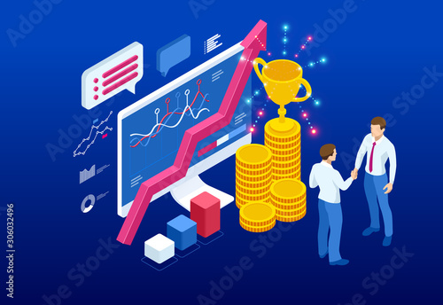 Isometric Business to Business Marketing, B2B Solution, business marketing concept. Online business, Partnership and Agreement