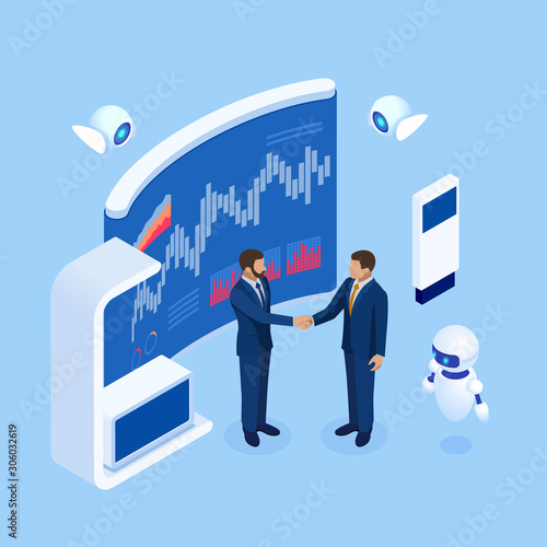 Isometric Business to Business Marketing, B2B Solution, business marketing concept. Online business, Partnership and Agreement