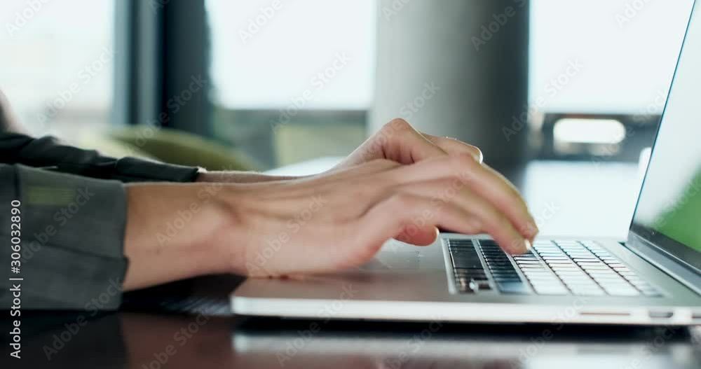 Female hands typing laptop keyboard and touching touchpad. Woman working with notebook. Hands close up view Female hands typing laptop keyboard and touching touchpad. Woman working with notebook. Hands close up view